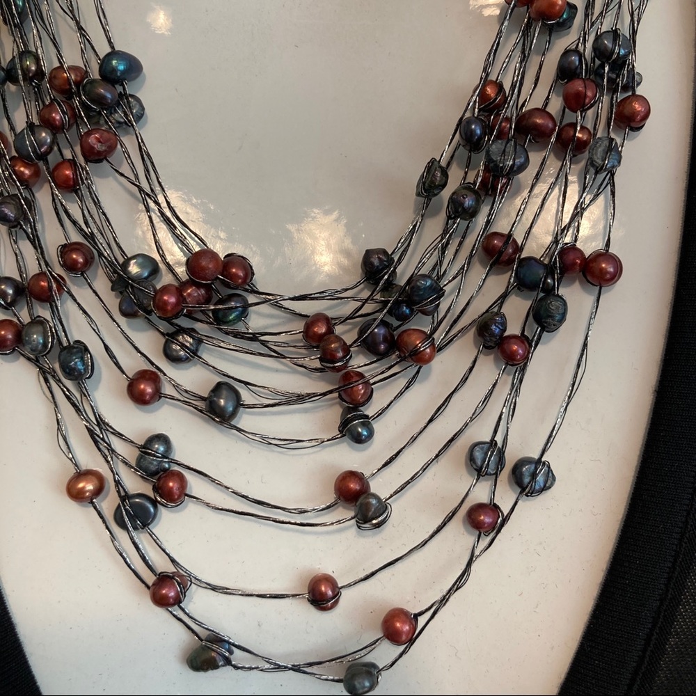"Night River” by Novica Floating Pearl Statement Necklace (19”) - Picture 2 of 5